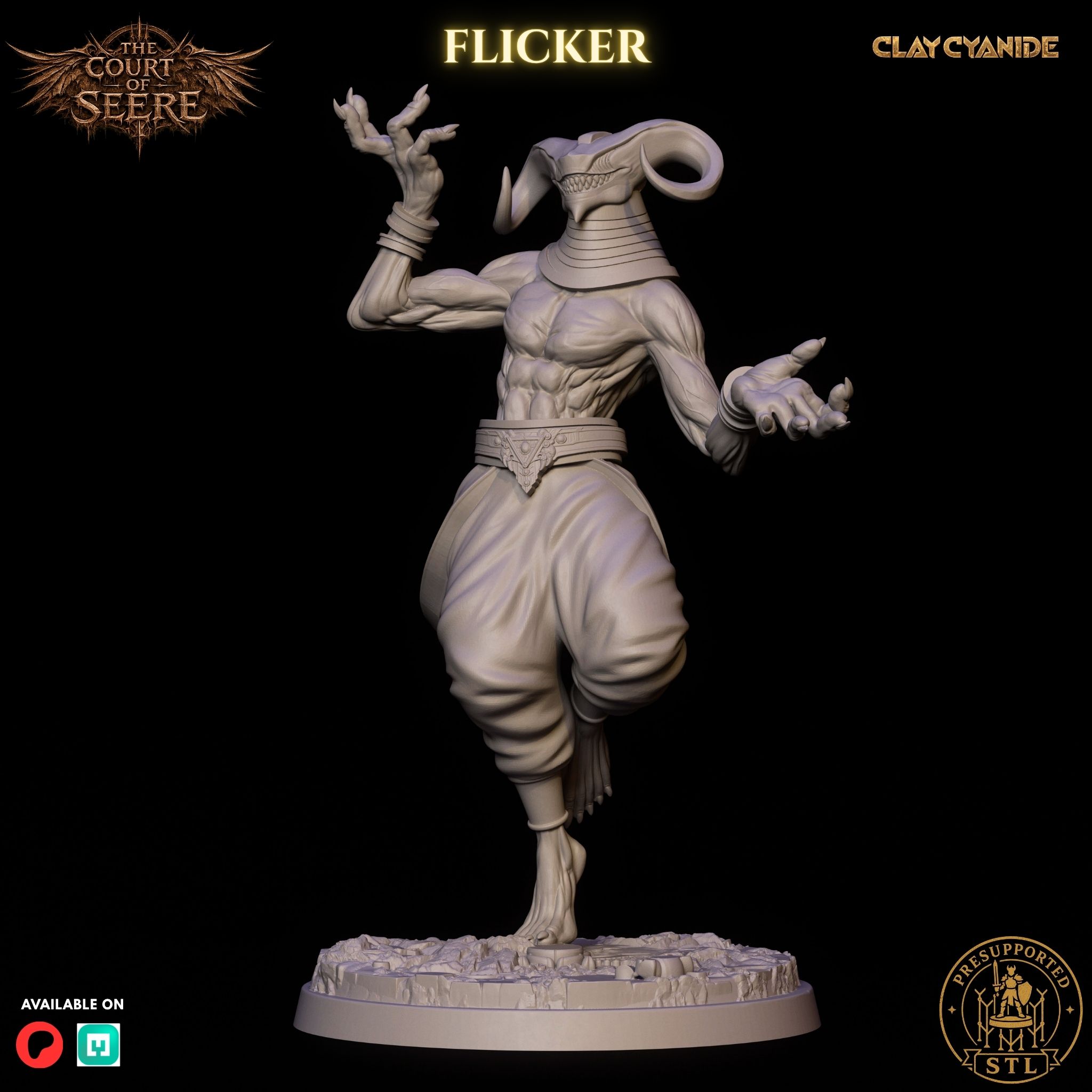 Flicker — gray studio render, print-ready detail